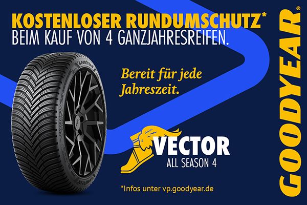 Kostenloser Rundumschutz beim Kauf von 4 Goodyear Ganzjahresreifen.